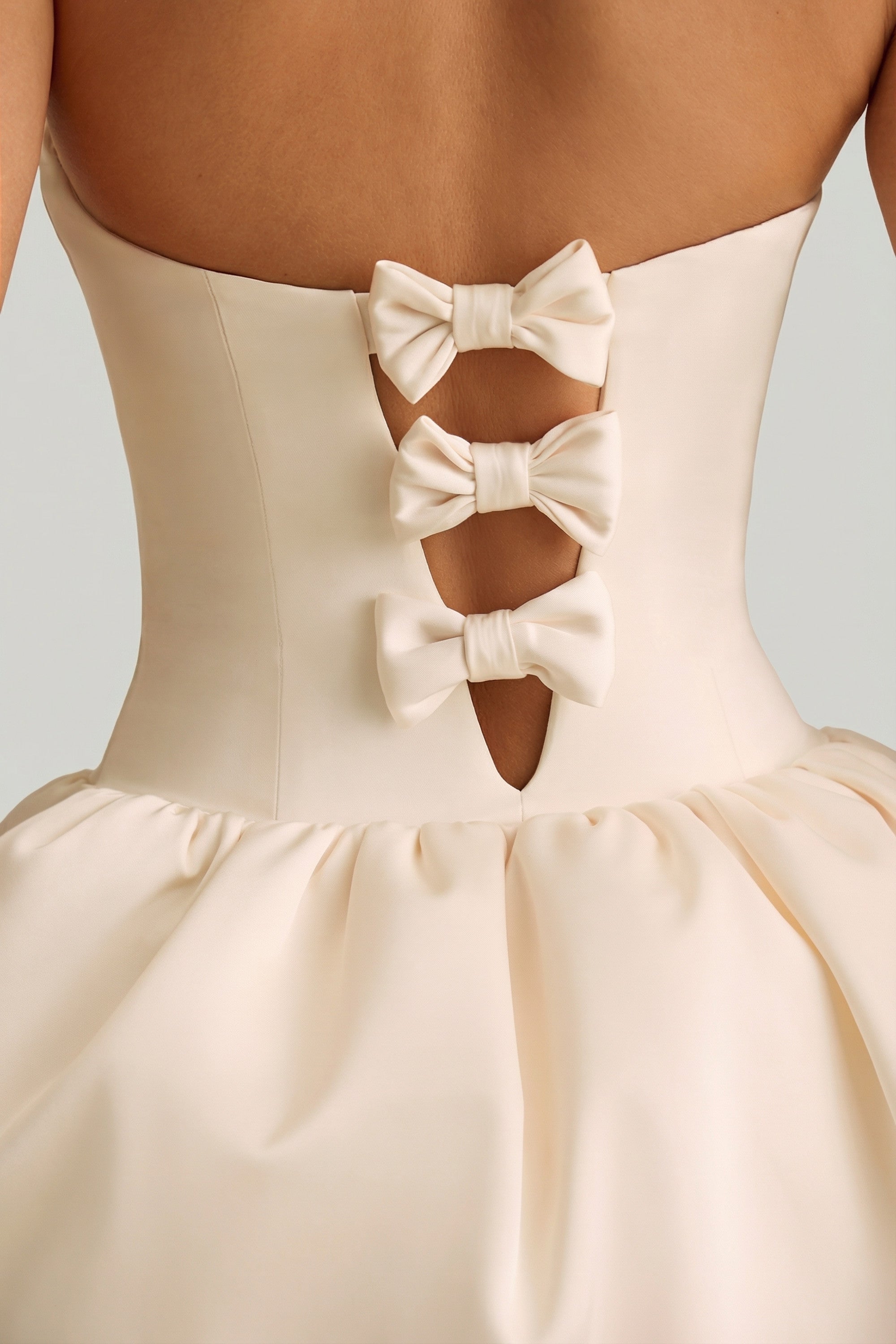 Convertible Bow-Detail Bubble Hem Midaxi Dress in Ivory