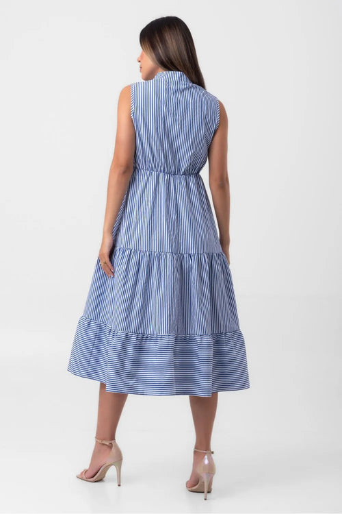 Blue Striped Midi Dress